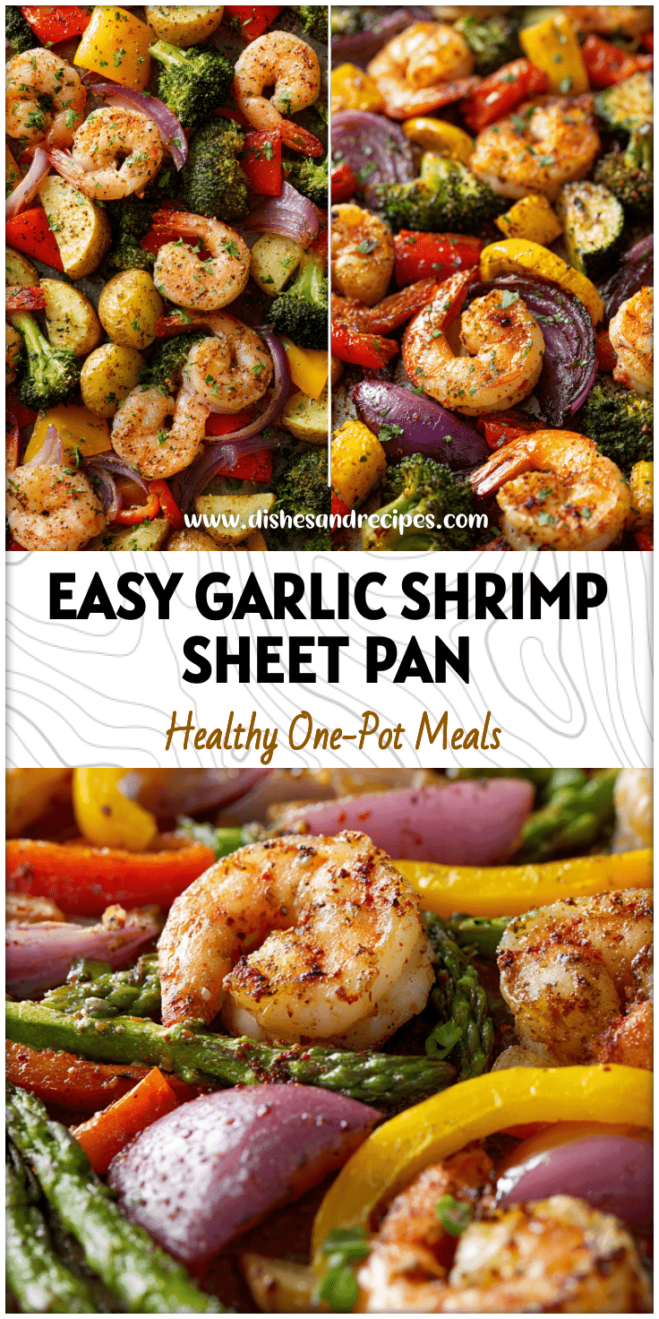 Sheet-pan garlic shrimp with colorful veggies, a Healthy Dinners No Carb and Heart Healthy Shrimp Recipes option